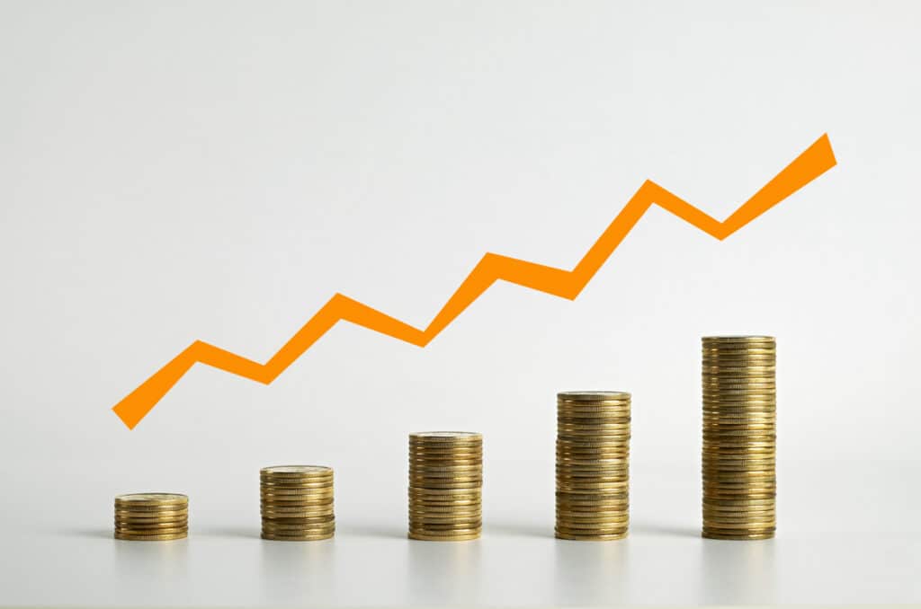 Coins arranged as a bar chart